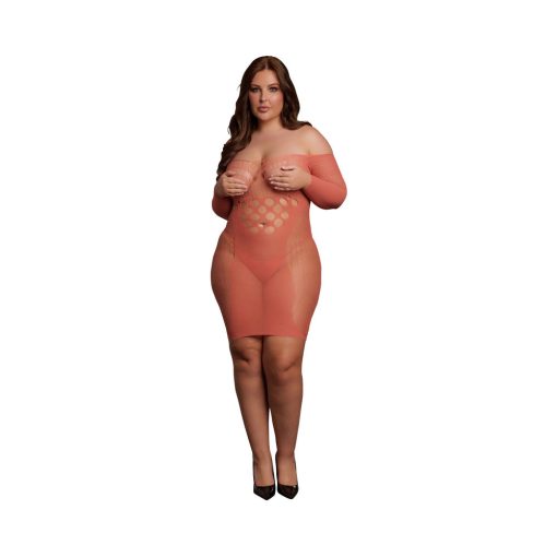 Le Desir Long-Sleeved Net Mini Dress Sunset Glow Queen Size - Image 2