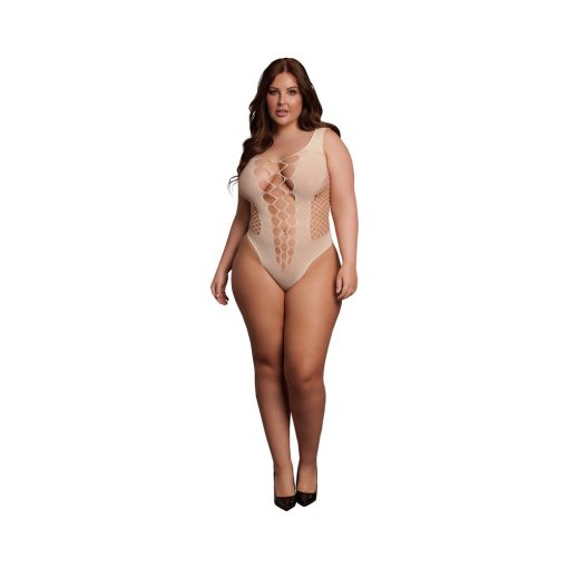 Le Desir V-Neck Teddy With Opaque Panels Sandy Beach Queen Size - Image 2