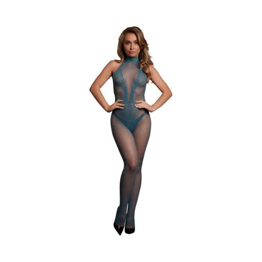 Le Desir Fishnet And Lace Bodystocking Ocean Deep O/S - Image 2