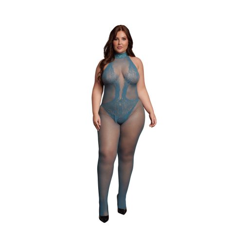 Le Desir Fishnet And Lace Bodystocking Ocean Deep Queen Size - Image 2