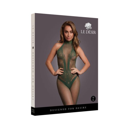 Le Desir Fishnet And Lace Bodystocking Midnight Green O/S