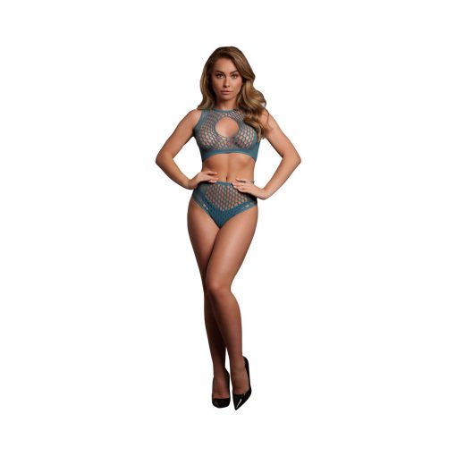 Le Desir Duo Net Key-Hole Bra Set Ocean Deep O/S - Image 2