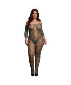 Le Desir Lace Long-Sleeved Bodystocking Midnight Green Queen Size
