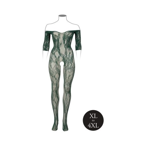 Le Desir Lace Long-Sleeved Bodystocking Midnight Green Queen Size - Image 4