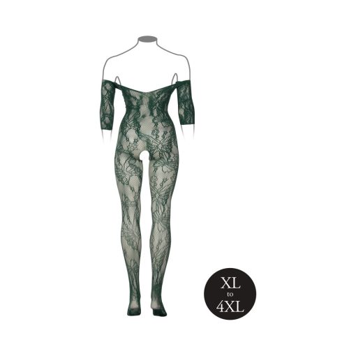 Le Desir Lace Long-Sleeved Bodystocking Midnight Green Queen Size - Image 5
