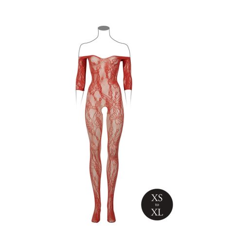Le Desir Lace Long-Sleeved Bodystocking Sunset Glow O/S - Image 4