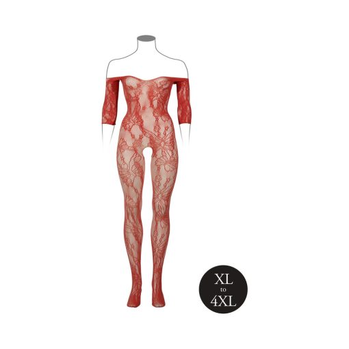 Le Desir Lace Long-Sleeved Bodystocking Sunset Glow Queen Size - Image 4