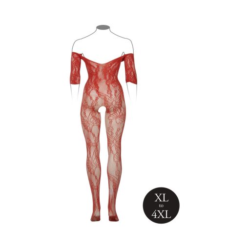 Le Desir Lace Long-Sleeved Bodystocking Sunset Glow Queen Size - Image 5