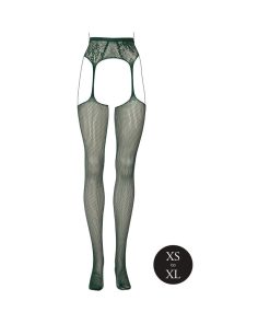 Le Desir Fishnet And Lace Garterbelt Stockings Midnight Green O/S