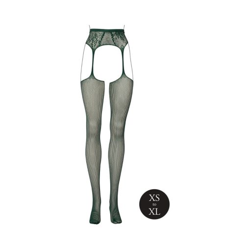 Le Desir Fishnet And Lace Garterbelt Stockings Midnight Green O/S - Image 4