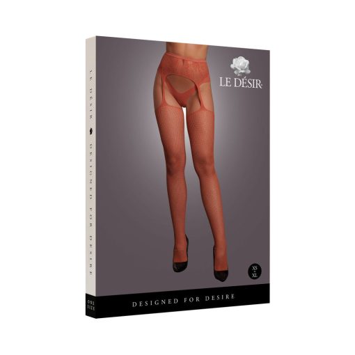 Le Desir Fishnet And Lace Garterbelt Stockings Sunset Glow O/S