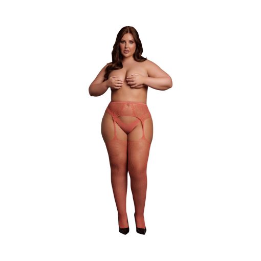 Le Desir Fishnet And Lace Garterbelt Stockings Sunset Glow Queen Size - Image 2