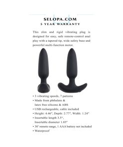 Selopa Black Beauty Remote Control Anal Plug – Slim, Silicone, Vibrating