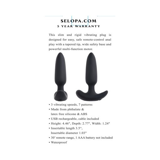 Selopa Black Beauty Remote Control Anal Plug – Slim, Silicone, Vibrating - Image 9