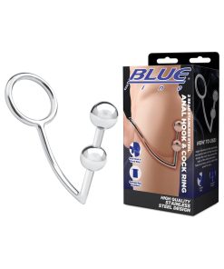 Blue Line 2 Bead Stainless Steel Anal Hook & Cock Ring