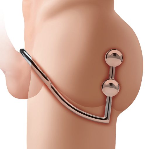 Blue Line 2 Bead Stainless Steel Anal Hook & Cock Ring - Image 2