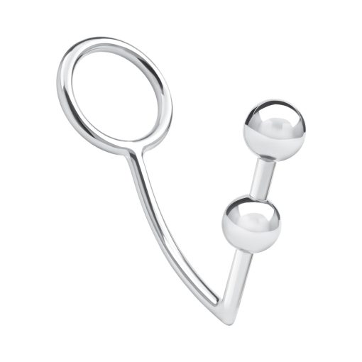 Blue Line 2 Bead Stainless Steel Anal Hook & Cock Ring - Image 3