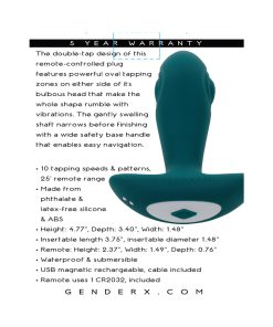 Gender X Tunnel Tapper Rechargeable Vibrating Anal Plug With Remote Teal