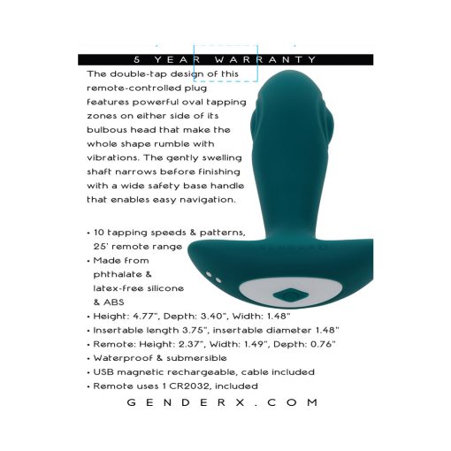 Gender X Tunnel Tapper Rechargeable Vibrating Anal Plug With Remote Teal - Image 11