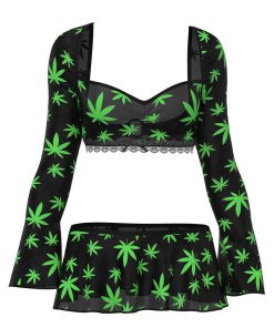 Magic Silk Hazy Dayz Crop Top, Skirt & G-String Set Pot Leaf S/M