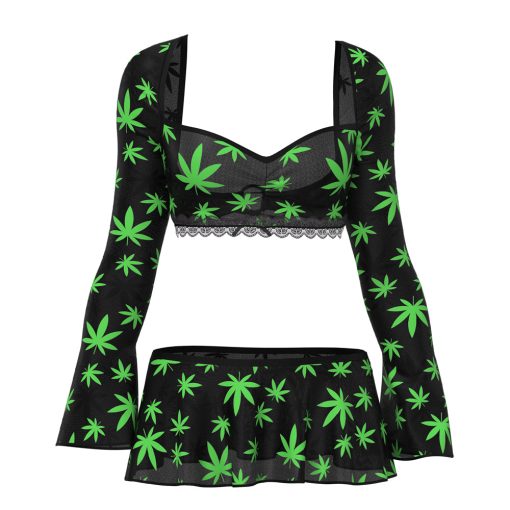 Magic Silk Hazy Dayz Crop Top, Skirt & G-String Set Pot Leaf L/Xl - Image 3