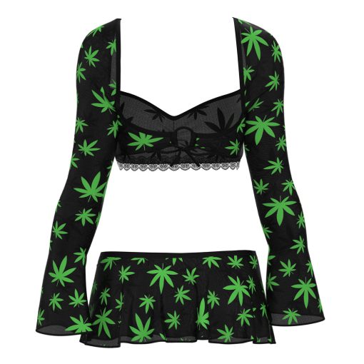 Magic Silk Hazy Dayz Crop Top, Skirt & G-String Set Pot Leaf L/Xl - Image 5