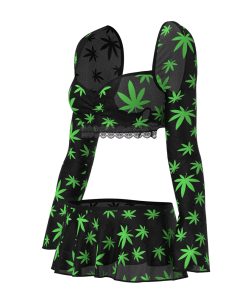 Magic Silk Hazy Dayz Crop Top, Skirt & G-String Set Pot Leaf L/Xl