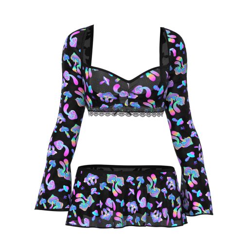 Magic Silk Hazy Dayz Crop Top, Skirt & G-String Set Mushroom S/M - Image 3