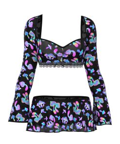 Magic Silk Hazy Dayz Crop Top, Skirt & G-String Set Mushroom L/Xl