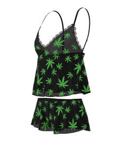 Magic Silk Hazy Dayz Cami & Short Set Pot Leaf S/M