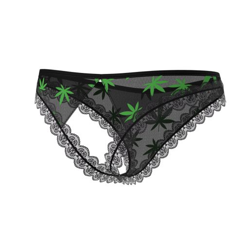 Magic Silk Hazy Dayz Crotchless Panty With Open Back Pot Leaf S/M - Image 5