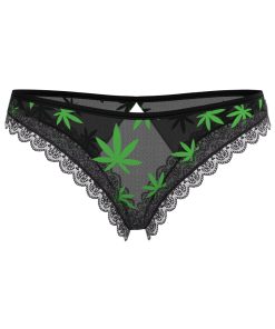 Magic Silk Hazy Dayz Crotchless Panty With Open Back Pot Leaf L/Xl