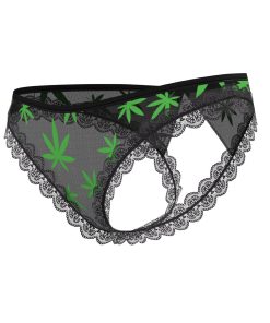 Magic Silk Hazy Dayz Crotchless Panty With Open Back Pot Leaf L/Xl