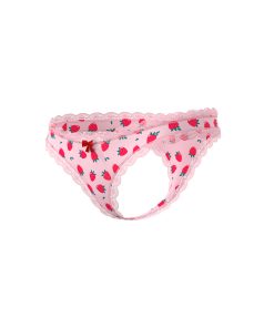 Magic Silk Sweet Treats Crotchless Thong With Lube Strawberry L/Xl