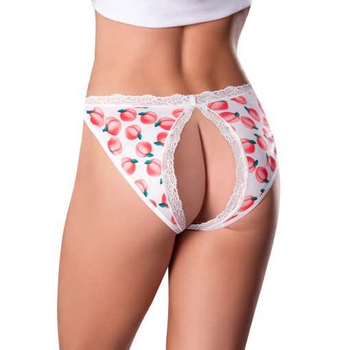 Magic Silk Sweet Treats Split Back & Crotchless Panty With Lube Peach L/Xl - Image 2