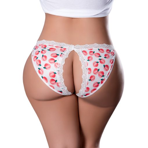 Magic Silk Sweet Treats Split Back & Crotchless Panty With Lube Peach Queen Size - Image 2