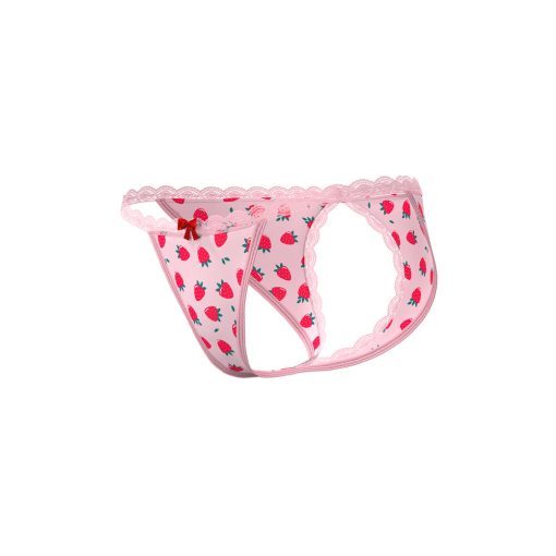 Magic Silk Sweet Treats Split Back & Crotchless Panty With Lube Strawberry S/M - Image 4