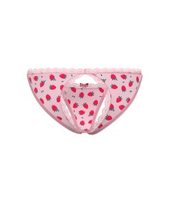 Magic Silk Sweet Treats Split Back & Crotchless Panty With Lube Strawberry S/M