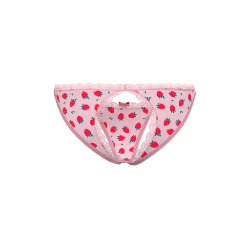 Magic Silk Sweet Treats Split Back & Crotchless Panty With Lube Strawberry S/M - Image 5