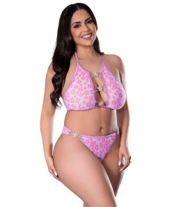 Magic Silk Daisy Halter Bralette & Panty Set Daisy Print Queen Size