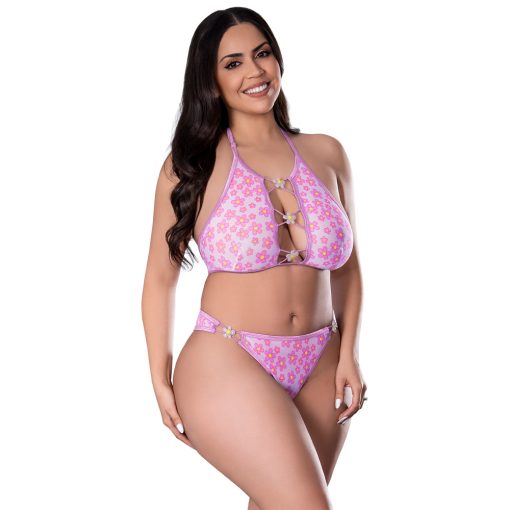 Magic Silk Daisy Halter Bralette & Panty Set Daisy Print Queen Size - Image 5