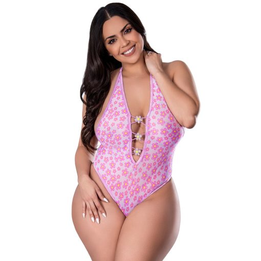 Magic Silk Daisy Teddy With Snap Crotch Daisy Print Queen Size - Image 5