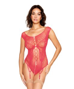 Dreamgirl Butterfly Fishnet Teddy With Garter Straps Watermelon O/S
