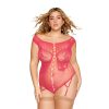 Dreamgirl Butterfly Fishnet Teddy With Garter Straps Watermelon Queen Size