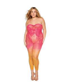Dreamgirl Versatile Butterfly Fishnet Bodystocking Watermelon Mimosa Queen Size
