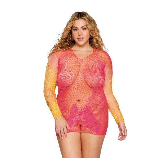 Dreamgirl Versatile Butterfly Fishnet Bodystocking Watermelon Mimosa Queen Size - Image 2