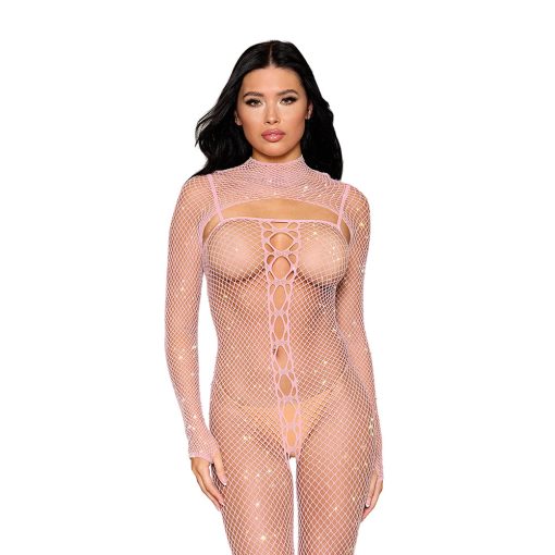 Dreamgirl Fishnet Bodystocking And Shrug Rose Quartz O/S - Image 2