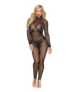 Dreamgirl High Neck Fishnet Bodystocking Black O/S