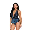 Dreamgirl Satin Plunge Teddy With Sparkle Detail Twilight Xl