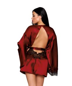 Dreamgirl Open Back Satin Robe With Lace Detail Oxblood L